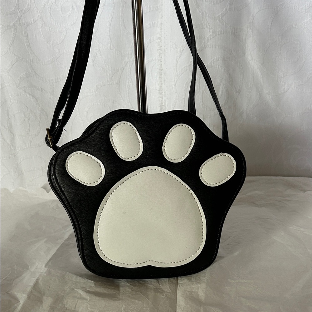 Unbranded Faux Leather Black And White Paw Print Crossbody Bag